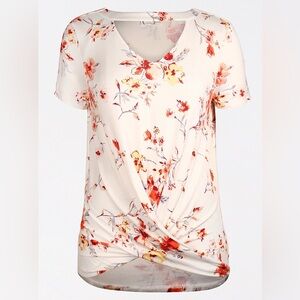 Maurices Medium Floral Wrap Short Sleeve T-Shirt Blouse M